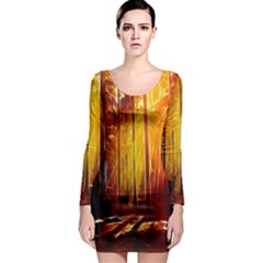 Artistic Effect Fractal Forest Background Long Sleeve Bodycon Dress by Simbadda