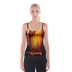 Artistic Effect Fractal Forest Background Spaghetti Strap Top by Simbadda