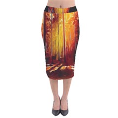 Artistic Effect Fractal Forest Background Velvet Midi Pencil Skirt by Simbadda