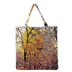 Summer Sun Set Fractal Forest Background Grocery Tote Bag by Simbadda