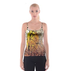 Summer Sun Set Fractal Forest Background Spaghetti Strap Top by Simbadda