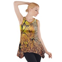 Summer Sun Set Fractal Forest Background Side Drop Tank Tunic by Simbadda