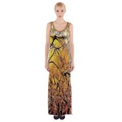 Summer Sun Set Fractal Forest Background Maxi Thigh Split Dress by Simbadda