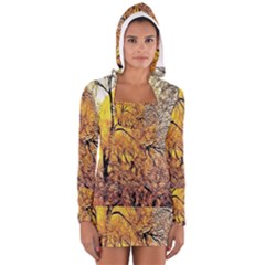 Summer Sun Set Fractal Forest Background Women s Long Sleeve Hooded T-shirt by Simbadda