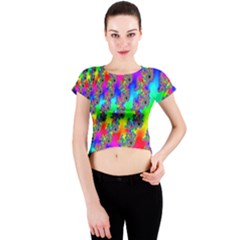 Digital Rainbow Fractal Crew Neck Crop Top by Simbadda