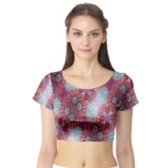 Floral Flower Wallpaper Created From Coloring Book Colorful Background Short Sleeve Crop Top (tight Fit) by Simbadda