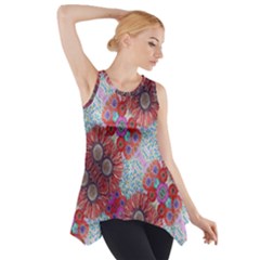 Floral Flower Wallpaper Created From Coloring Book Colorful Background Side Drop Tank Tunic by Simbadda