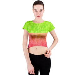 Colorful Abstract Triangles Pattern  Crew Neck Crop Top by TastefulDesigns