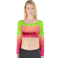 Colorful Abstract Triangles Pattern  Long Sleeve Crop Top by TastefulDesigns