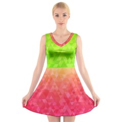 Colorful Abstract Triangles Pattern  V-neck Sleeveless Skater Dress by TastefulDesigns