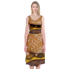 Cheeseburger On Sesame Seed Bun Midi Sleeveless Dress by Simbadda