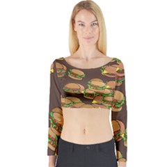 A Fun Cartoon Cheese Burger Tiling Pattern Long Sleeve Crop Top by Simbadda