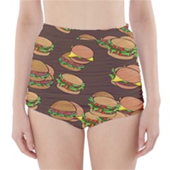 A Fun Cartoon Cheese Burger Tiling Pattern High-waisted Bikini Bottoms by Simbadda