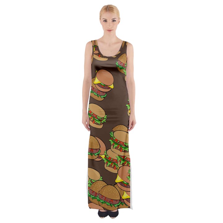 A Fun Cartoon Cheese Burger Tiling Pattern Maxi Thigh Split Dress