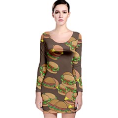 A Fun Cartoon Cheese Burger Tiling Pattern Long Sleeve Velvet Bodycon Dress by Simbadda