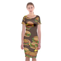 A Fun Cartoon Cheese Burger Tiling Pattern Classic Short Sleeve Midi Dress by Simbadda