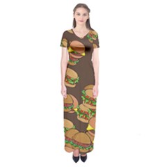 A Fun Cartoon Cheese Burger Tiling Pattern Short Sleeve Maxi Dress by Simbadda