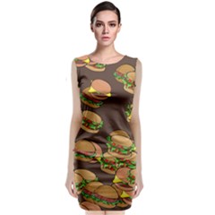 A Fun Cartoon Cheese Burger Tiling Pattern Sleeveless Velvet Midi Dress by Simbadda