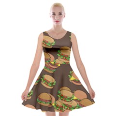 A Fun Cartoon Cheese Burger Tiling Pattern Velvet Skater Dress by Simbadda