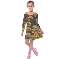 A Fun Cartoon Cheese Burger Tiling Pattern Kids  Long Sleeve Velvet Dress by Simbadda