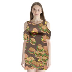 A Fun Cartoon Cheese Burger Tiling Pattern Shoulder Cutout Velvet  One Piece by Simbadda