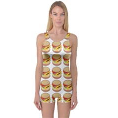 Hamburger Pattern One Piece Boyleg Swimsuit