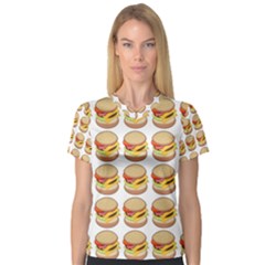 Hamburger Pattern Women s V-Neck Sport Mesh Tee