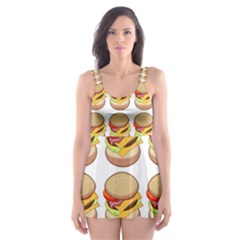 Hamburger Pattern Skater Dress Swimsuit