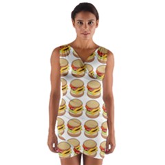 Hamburger Pattern Wrap Front Bodycon Dress