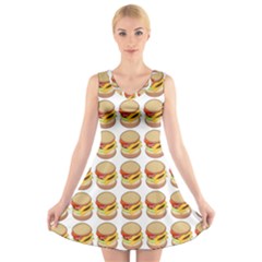 Hamburger Pattern V-Neck Sleeveless Skater Dress