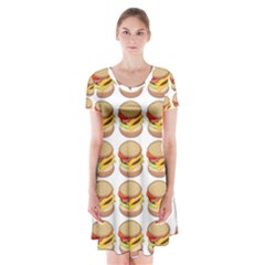 Hamburger Pattern Short Sleeve V-neck Flare Dress