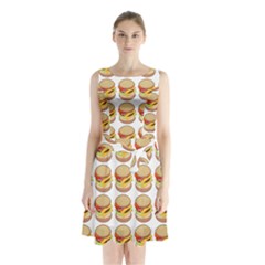 Hamburger Pattern Sleeveless Chiffon Waist Tie Dress