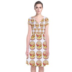 Hamburger Pattern Short Sleeve Front Wrap Dress