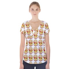 Hamburger Pattern Short Sleeve Front Detail Top