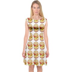 Hamburger Pattern Capsleeve Midi Dress