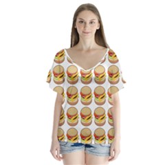 Hamburger Pattern Flutter Sleeve Top