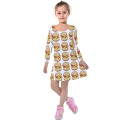 Hamburger Pattern Kids  Long Sleeve Velvet Dress