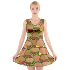 Burger Double Border V-neck Sleeveless Skater Dress by Simbadda