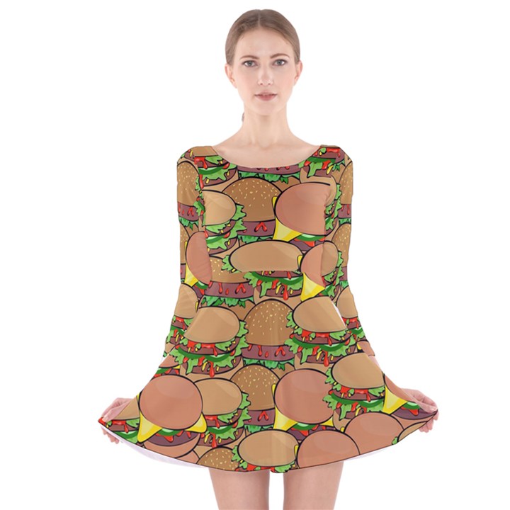 Burger Double Border Long Sleeve Velvet Skater Dress