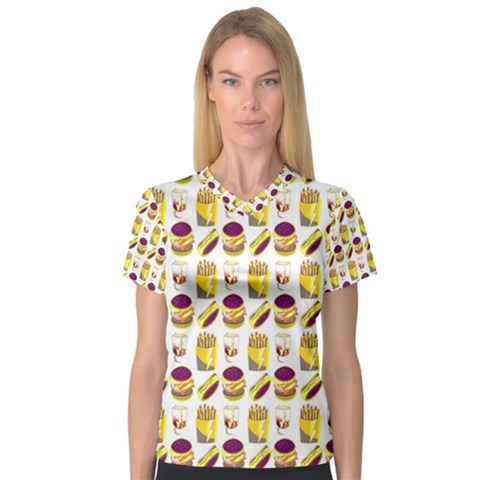 Hamburger And Fries Women s V-neck Sport Mesh Tee by Simbadda