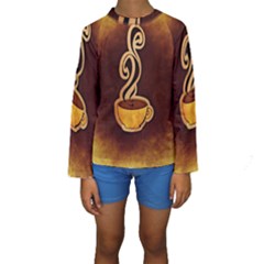 Coffee Drink Abstract Kids  Long Sleeve Swimwear by Simbadda