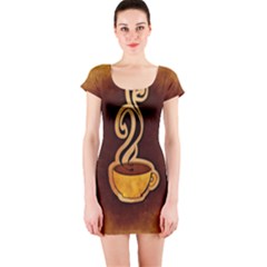 Coffee Drink Abstract Short Sleeve Bodycon Dress by Simbadda