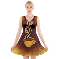 Coffee Drink Abstract V-neck Sleeveless Skater Dress by Simbadda