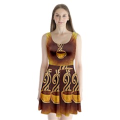 Coffee Drink Abstract Split Back Mini Dress  by Simbadda