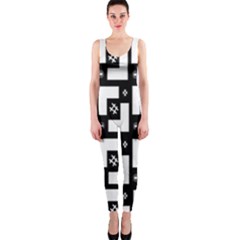 Abstract Pattern Background  Wallpaper In Black And White Shapes, Lines And Swirls Onepiece Catsuit by Simbadda