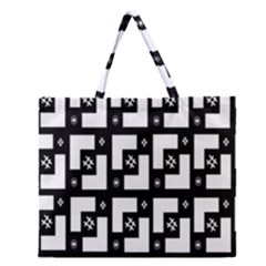 Abstract Pattern Background  Wallpaper In Black And White Shapes, Lines And Swirls Zipper Large Tote Bag by Simbadda