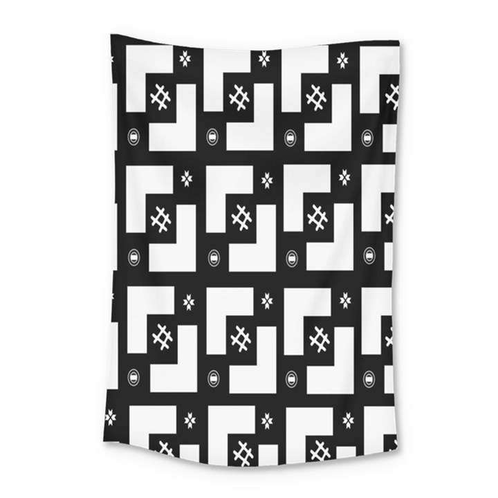 Abstract Pattern Background  Wallpaper In Black And White Shapes, Lines And Swirls Small Tapestry