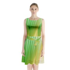 Folded Digitally Painted Abstract Paint Background Texture Sleeveless Chiffon Waist Tie Dress by Simbadda