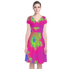 Digital Fractal Spiral Short Sleeve Front Wrap Dress by Simbadda