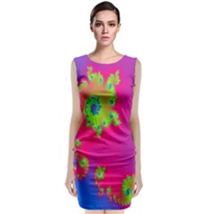 Digital Fractal Spiral Sleeveless Velvet Midi Dress by Simbadda